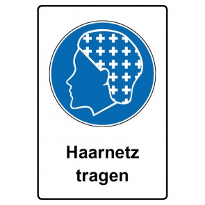 Schild Gebotszeichen Piktogramm & Text deutsch · Haarnetz tragen (Gebotsschild)