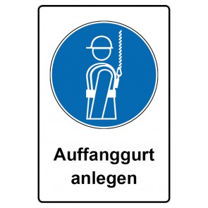 Schild Gebotzeichen Piktogramm & Text deutsch · Auffanggurt anlegen | selbstklebend
