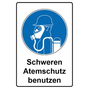 Schild Gebotzeichen Piktogramm & Text deutsch · Schweren Atemschutz benutzen | selbstklebend (Gebotsschild)