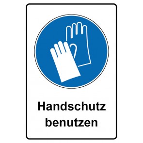 Schild Gebotszeichen Piktogramm & Text deutsch · Handschutz benutzen (Gebotsschild)
