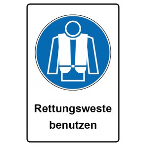 Magnetschild Gebotszeichen Piktogramm & Text deutsch · Rettungsweste benutzen