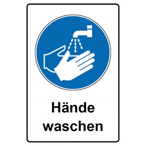 Schild Gebotszeichen Piktogramm & Text deutsch · Hände waschen (Gebotsschild)