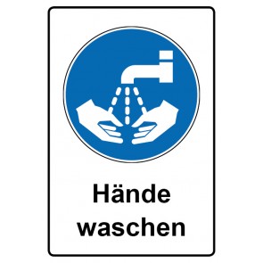 Schild Gebotzeichen Piktogramm & Text deutsch · Hände waschen | selbstklebend