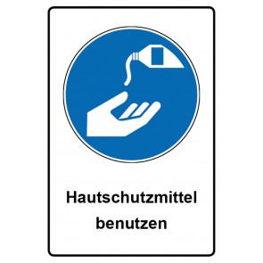 Schild Gebotzeichen Piktogramm & Text deutsch · Hautschutzmittel benutzen | selbstklebend (Gebotsschild)