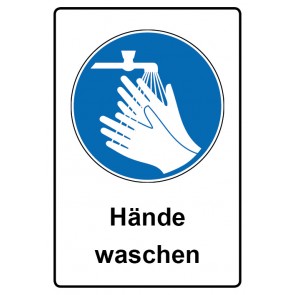 Schild Gebotszeichen Piktogramm & Text deutsch · Hände waschen (Gebotsschild)