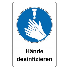 Schild Gebotszeichen Piktogramm & Text deutsch · Hände desinfizieren (Gebotsschild)