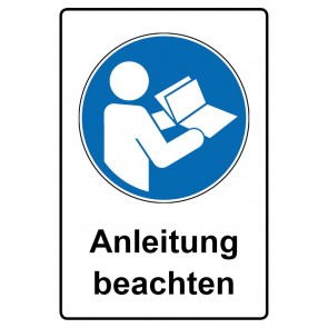Schild Gebotzeichen Piktogramm & Text deutsch · Anleitung beachten | selbstklebend (Gebotsschild)