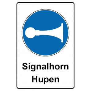 Schild Gebotszeichen Piktogramm & Text deutsch · Signalhorn Hupen (Gebotsschild)
