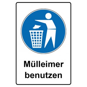 Aufkleber Gebotszeichen Piktogramm & Text deutsch · Mülleimer benutzen (Gebotsaufkleber)