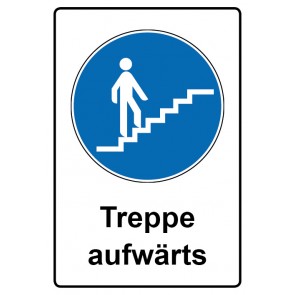 Aufkleber Gebotszeichen Piktogramm & Text deutsch · Treppe aufwärts (Gebotsaufkleber)