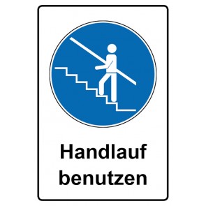 Schild Gebotszeichen Piktogramm & Text deutsch · Handlauf benutzen (Gebotsschild)