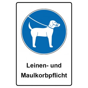 Schild Gebotszeichen Piktogramm & Text deutsch · Leinen- und Maulkorbpflicht (Gebotsschild)