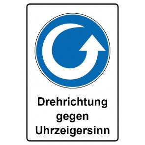 Schild Gebotszeichen Piktogramm & Text deutsch · Drehrichtung gegen Uhrzeigersinn