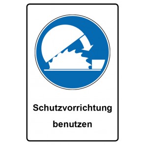 Schild Gebotzeichen Piktogramm & Text deutsch · Schutzvorrichtung benutzen | selbstklebend (Gebotsschild)