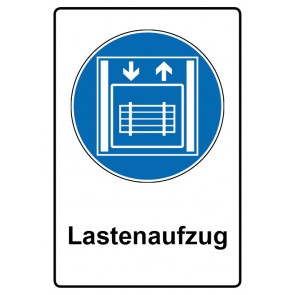 Schild Gebotszeichen Piktogramm & Text deutsch · Lastenaufzug (Gebotsschild)