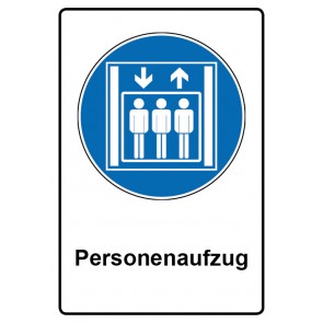 Schild Gebotszeichen Piktogramm & Text deutsch · Personenaufzug (Gebotsschild)