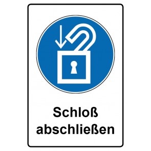 Schild Gebotszeichen Piktogramm & Text deutsch · Schloß abschließen (Gebotsschild)