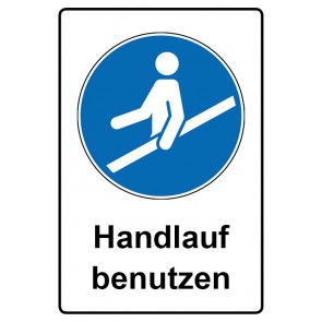 Schild Gebotszeichen Piktogramm & Text deutsch · Handlauf benutzen (Gebotsschild)
