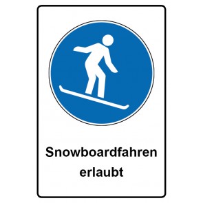 Schild Gebotzeichen Piktogramm & Text deutsch · Snowboardfahren erlaubt | selbstklebend