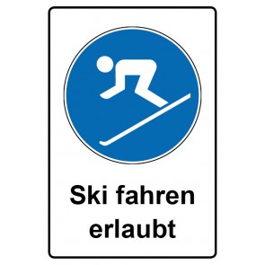 Schild Gebotzeichen Piktogramm & Text deutsch · Ski fahren erlaubt | selbstklebend (Gebotsschild)
