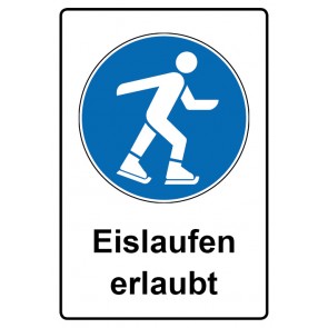Aufkleber Gebotszeichen Piktogramm & Text deutsch · Eislaufen erlaubt (Gebotsaufkleber)