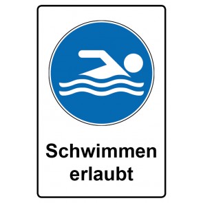 Schild Gebotszeichen Piktogramm & Text deutsch · Schwimmen erlaubt