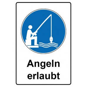 Schild Gebotzeichen Piktogramm & Text deutsch · Angeln erlaubt | selbstklebend