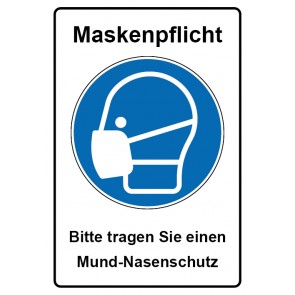 Schild Gebotszeichen Piktogramm & Text deutsch · Maskenpflicht Bitte tragen Sie einen Mund-Nasenschutz