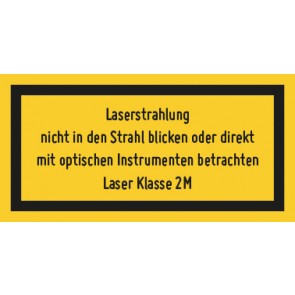 Schild Laserklasse 2 M · Sichtbare Strahlung
