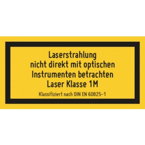 Schild Laserklasse 1M · Sichtbare Strahlung · DIN EN 60825-1 · selbstklebend