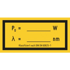 Schild Abgegebene Strahlung | W · nm · DIN EN 60825-1 · selbstklebend