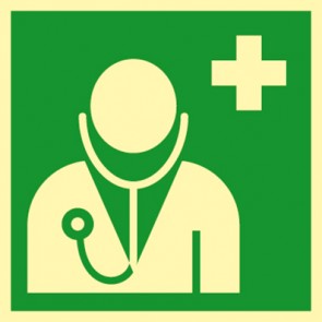 Rettungszeichen Schild Arzt, ärztliche Hilfe ISO_7010_E009 · NACHLEUCHTEND