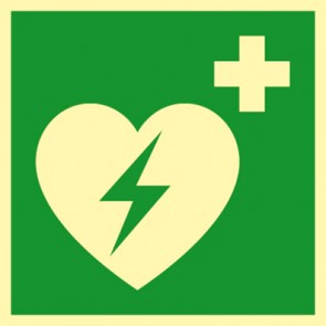 Rettungsschild Automatisierter Externer Defibrillator (AED) ISO_7010_E010 NACHLEUCHTEND | selbstklebend