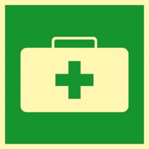 Rettungsschild Notfallkoffer, Sanitätskoffer NACHLEUCHTEND | selbstklebend