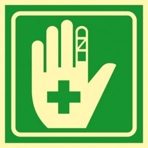 Rettungszeichen Schild Erste Hilfe Verbandsachen · NACHLEUCHTEND