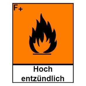 Gefahrstoffzeichen hochentzündlich Hazard_F (Piktogramm+Text) · Magnetschild - Magnetfolie
