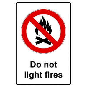 Aufkleber Verbotszeichen Piktogramm & Text englisch · Do not light fires (Verbotsaufkleber)