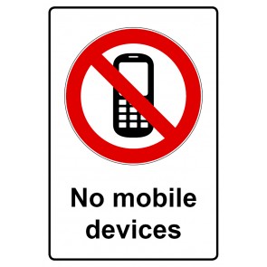 Schild Verbotszeichen Piktogramm & Text englisch · No mobile devices | selbstklebend (Verbotsschild)