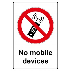 Aufkleber Verbotszeichen Piktogramm & Text englisch · No mobile devices | stark haftend