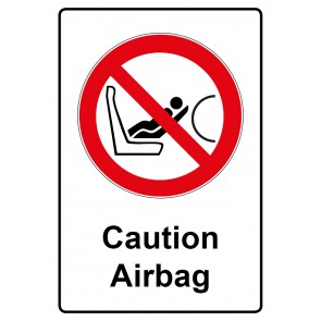 Schild Verbotszeichen Piktogramm & Text englisch · Caution Airbag | selbstklebend (Verbotsschild)