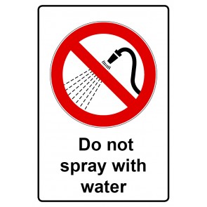 Aufkleber Verbotszeichen Piktogramm & Text englisch · Do not spray with water (Verbotsaufkleber)