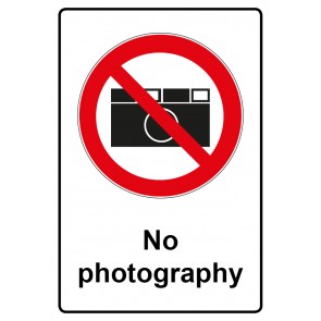 Schild Verbotszeichen Piktogramm & Text englisch · No photography | selbstklebend