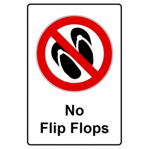 Aufkleber Verbotszeichen Piktogramm & Text englisch · No Flip Flops | stark haftend (Verbotsaufkleber)