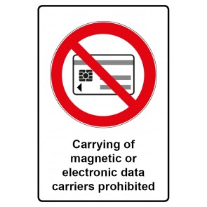 Schild Verbotszeichen Piktogramm & Text englisch · Carrying of magnetic or electronic data carriers prohibited | selbstklebend (Verbotsschild)