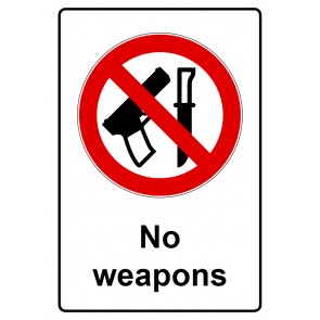 Schild Verbotszeichen Piktogramm & Text englisch · No weapons | selbstklebend