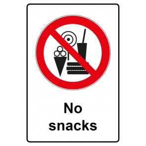 Aufkleber Verbotszeichen Piktogramm & Text englisch · No snacks | stark haftend (Verbotsaufkleber)