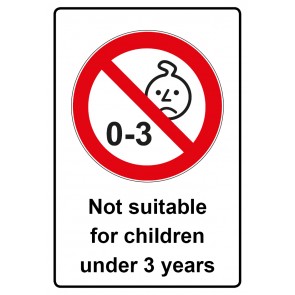 Schild Verbotszeichen Piktogramm & Text englisch · Not suitable for children under 3 years (Verbotsschild)