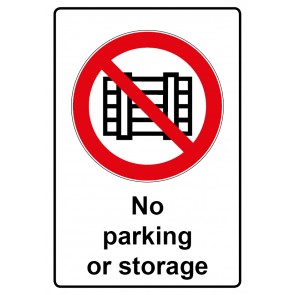Aufkleber Verbotszeichen Piktogramm & Text englisch · No parking or storage (Verbotsaufkleber)