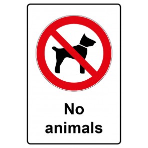 Aufkleber Verbotszeichen Piktogramm & Text englisch · No animals | stark haftend (Verbotsaufkleber)