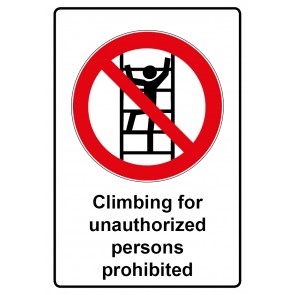 Aufkleber Verbotszeichen Piktogramm & Text englisch · Climbing for unauthorized persons prohibited (Verbotsaufkleber)